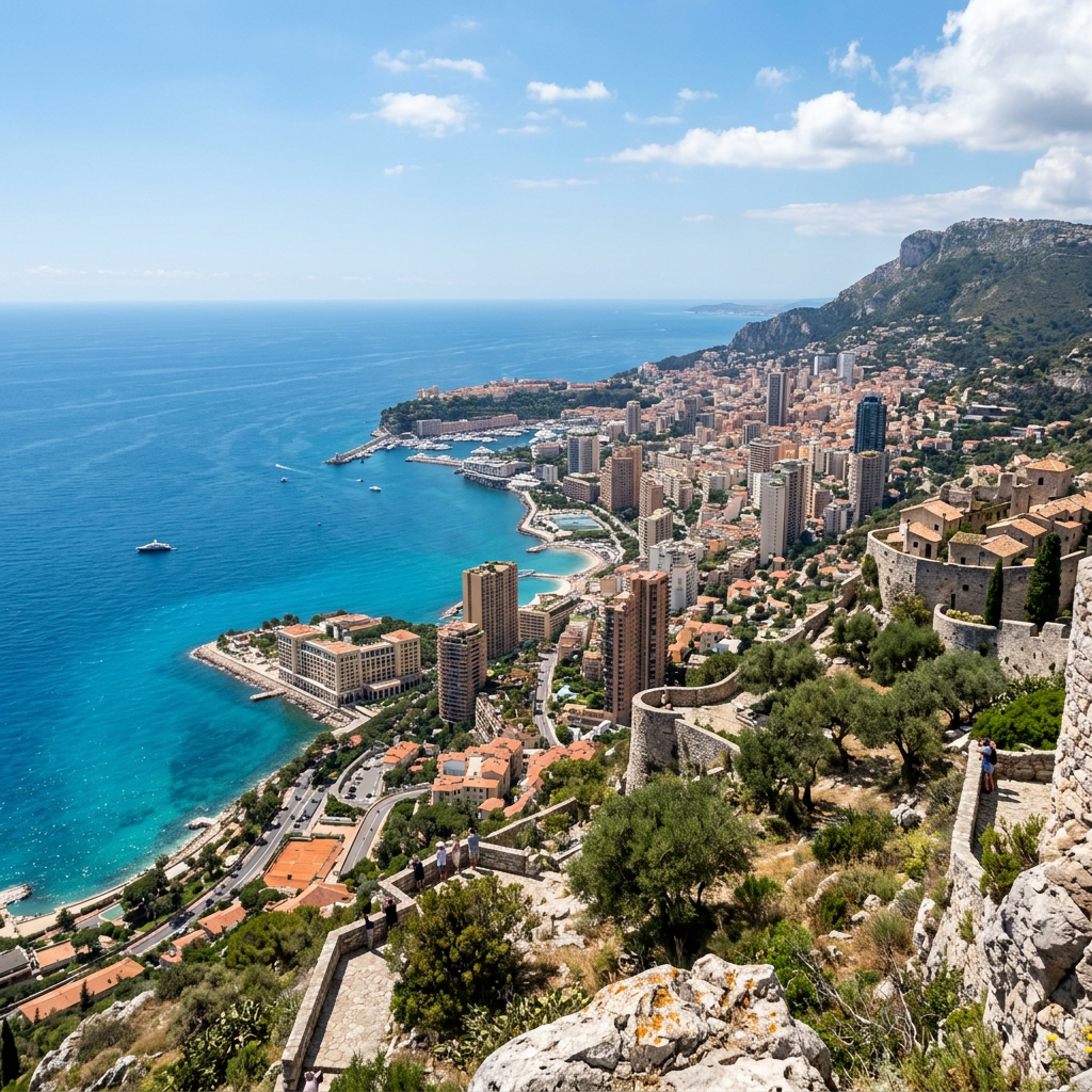 Vue de La Turbie vers Monaco et mer